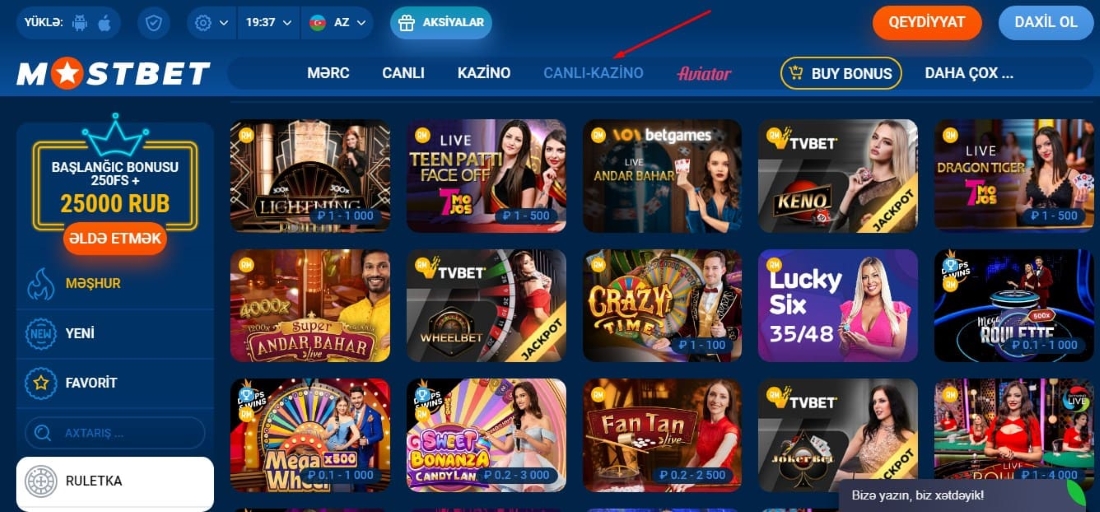 mostbet kazinosunda slot maşınları